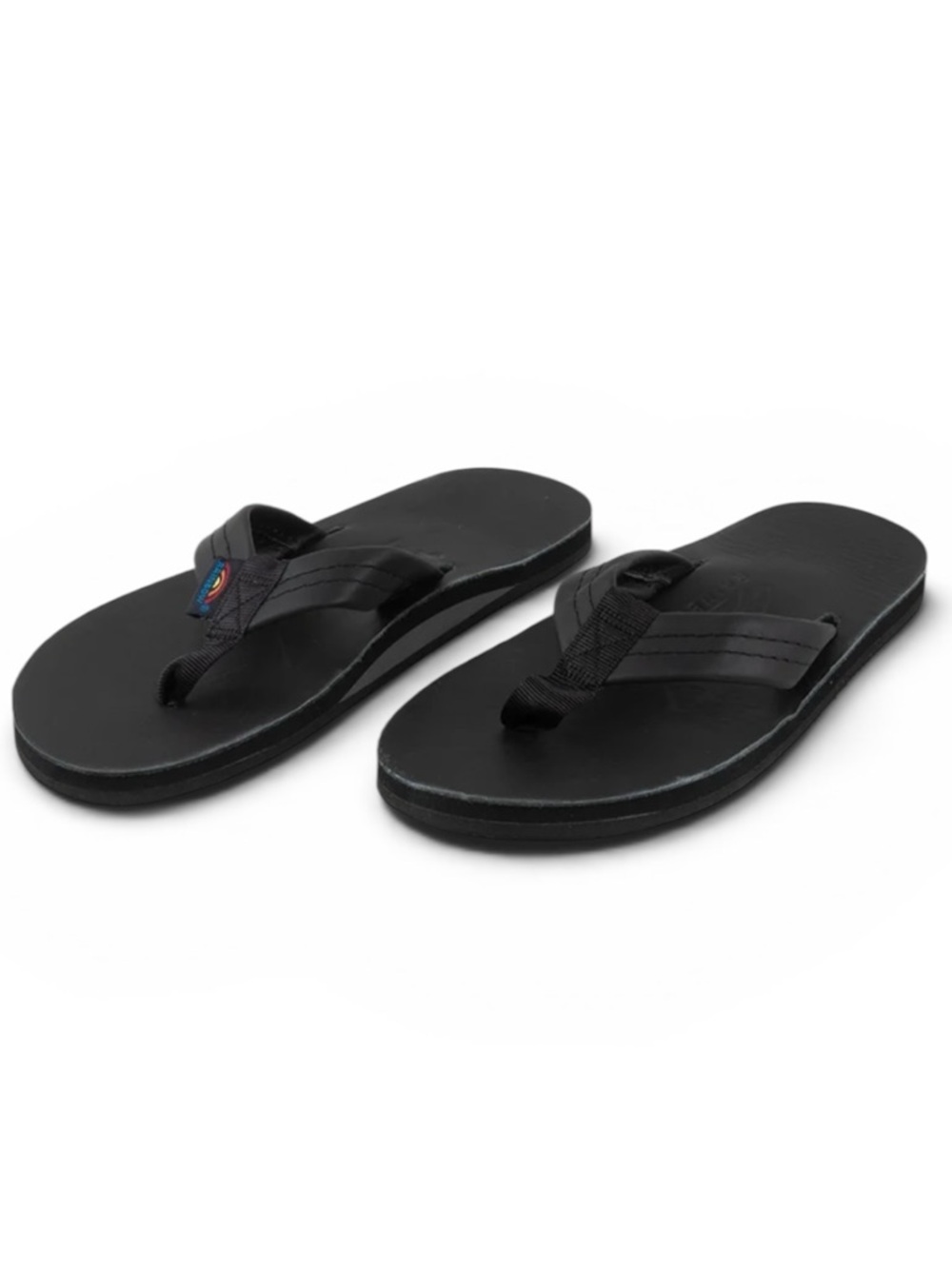 Rainbow Black Premium Leather Wide Strap Flip Flop Sandals